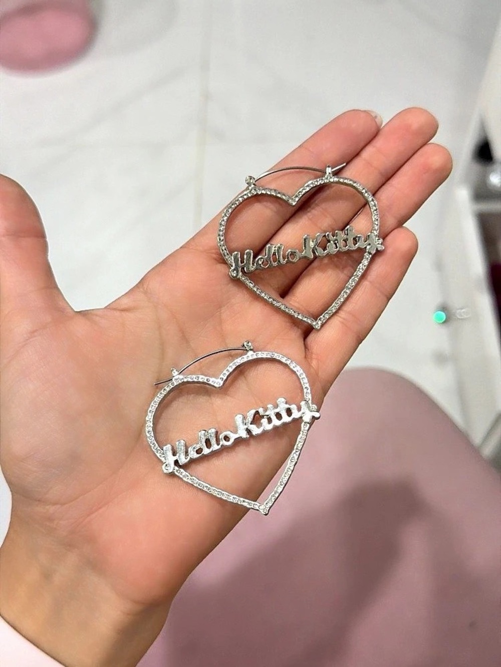 Hello Kitty Heart Hoop Earrings Silver